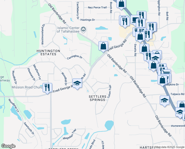 map of restaurants, bars, coffee shops, grocery stores, and more near in Leon County
