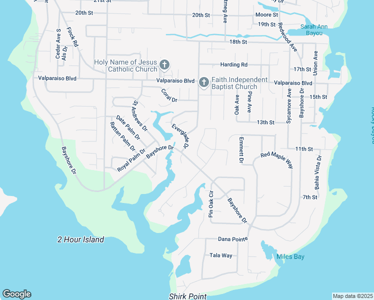 map of restaurants, bars, coffee shops, grocery stores, and more near 1051 Everglade Drive in Niceville