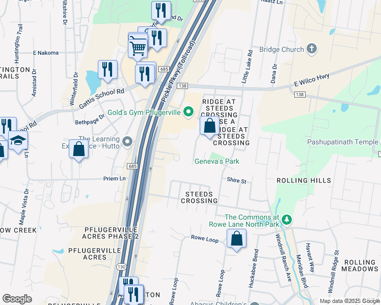 map of restaurants, bars, coffee shops, grocery stores, and more near 21012 Secretariat Ridge Lane in Pflugerville