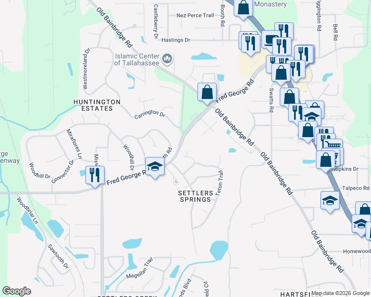map of restaurants, bars, coffee shops, grocery stores, and more near in Leon County