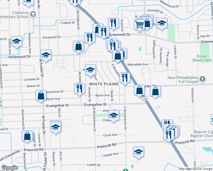 map of restaurants, bars, coffee shops, grocery stores, and more near 5055 Bank Street in Baton Rouge