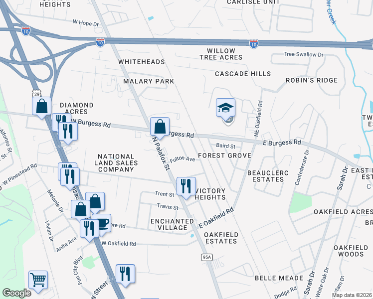 map of restaurants, bars, coffee shops, grocery stores, and more near 7119 Dale Street in Pensacola
