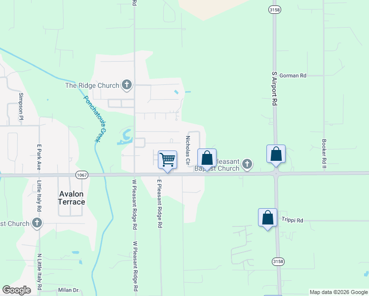 map of restaurants, bars, coffee shops, grocery stores, and more near 44105 Nicholas Circle in Hammond