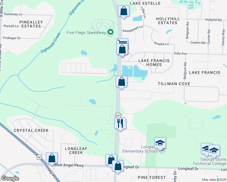 map of restaurants, bars, coffee shops, grocery stores, and more near 7085-7093 Pine Forest Road in Pensacola
