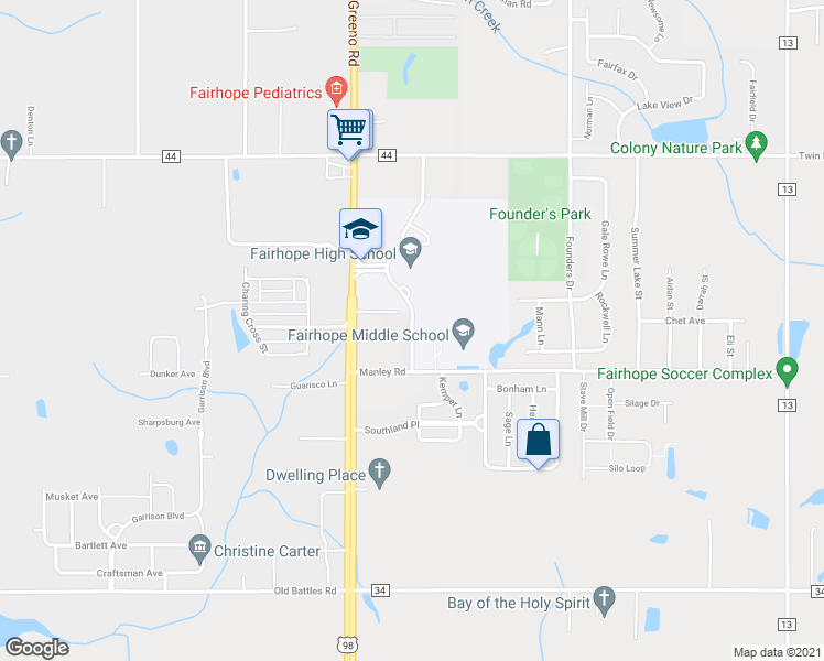 map of restaurants, bars, coffee shops, grocery stores, and more near 93 Pirate Drive in Fairhope