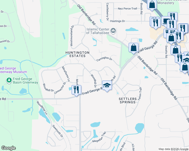 map of restaurants, bars, coffee shops, grocery stores, and more near 4213 Carnwath Road in Tallahassee