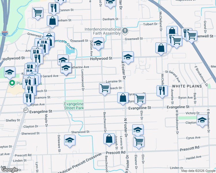 map of restaurants, bars, coffee shops, grocery stores, and more near 4684 Lorraine Street in Baton Rouge