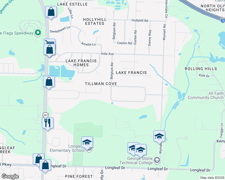 map of restaurants, bars, coffee shops, grocery stores, and more near 7157 Belgium Road in Pensacola
