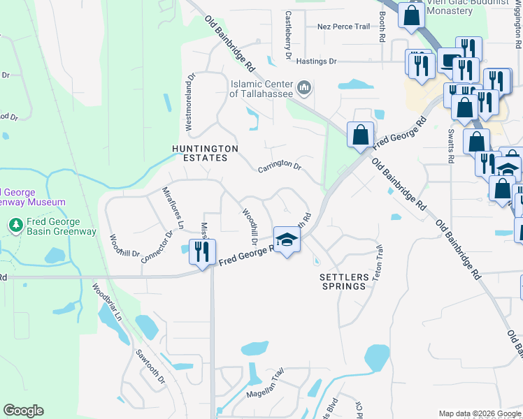 map of restaurants, bars, coffee shops, grocery stores, and more near 4213 Carnwath Road in Tallahassee