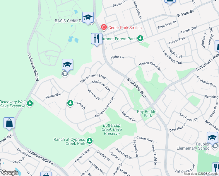 map of restaurants, bars, coffee shops, grocery stores, and more near 2101 Nelson Ranch Loop in Cedar Park