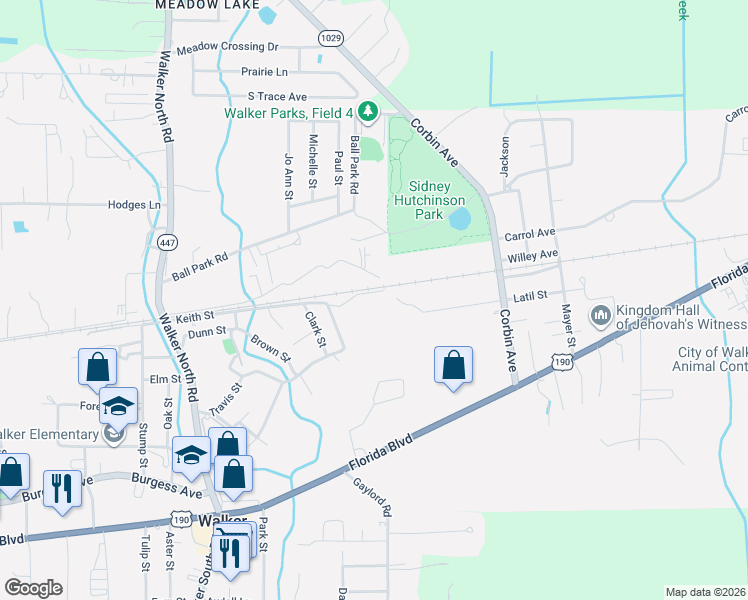 map of restaurants, bars, coffee shops, grocery stores, and more near 13732 Perkins Lane in Walker