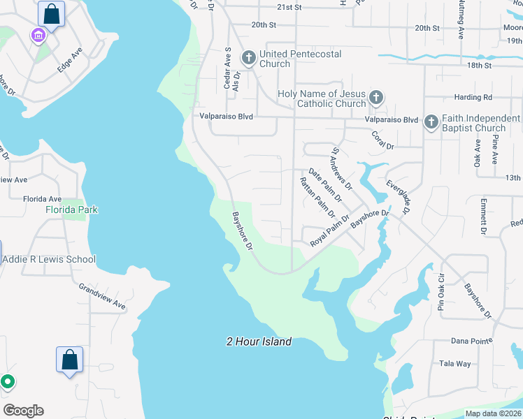 map of restaurants, bars, coffee shops, grocery stores, and more near 717 Woods Drive in Niceville