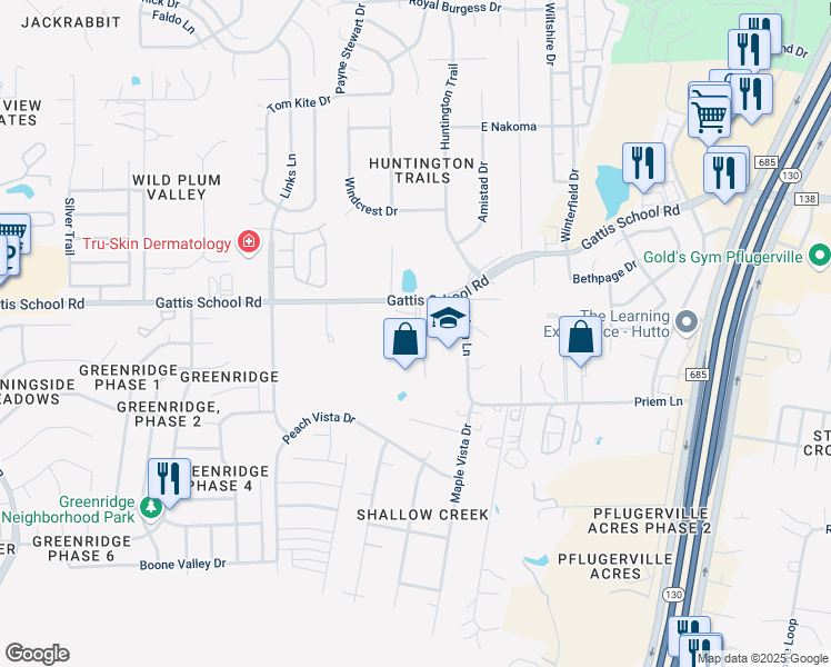 map of restaurants, bars, coffee shops, grocery stores, and more near unnamed in Round Rock