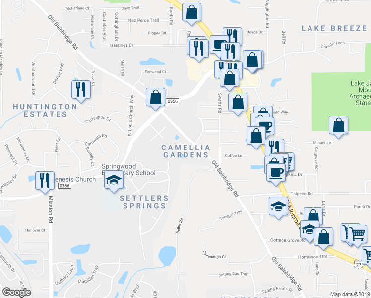 map of restaurants, bars, coffee shops, grocery stores, and more near 3502 Old Bainbridge Road in Tallahassee