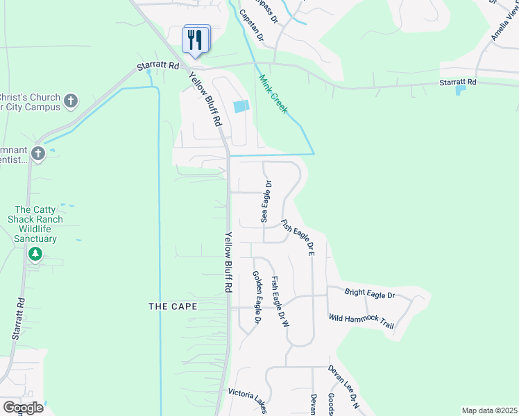 map of restaurants, bars, coffee shops, grocery stores, and more near 14246 Sea Eagle Drive in Jacksonville