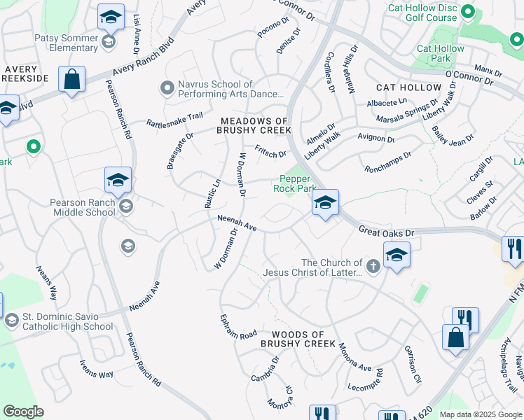 map of restaurants, bars, coffee shops, grocery stores, and more near 8701 Dorman Cove in Austin