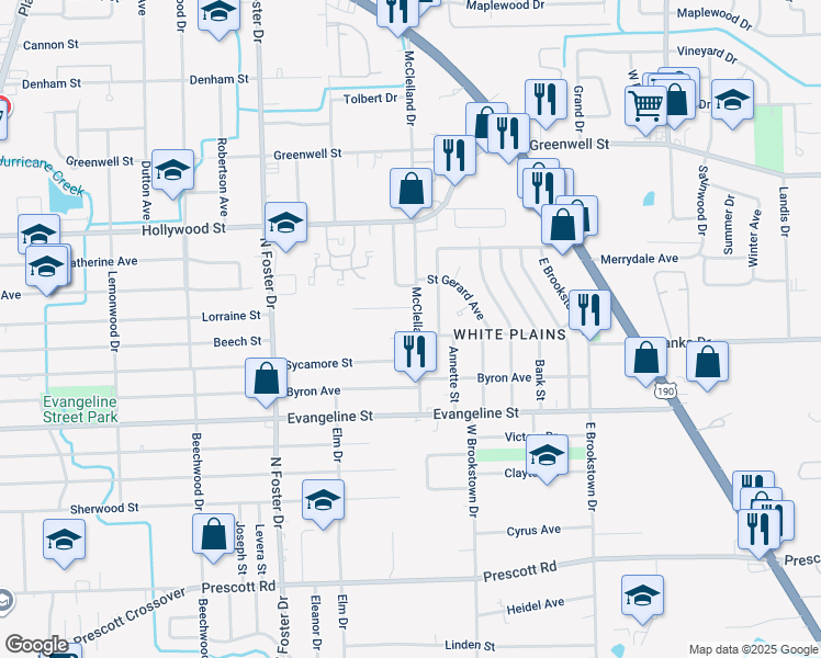 map of restaurants, bars, coffee shops, grocery stores, and more near 5021 McClelland Drive in Baton Rouge