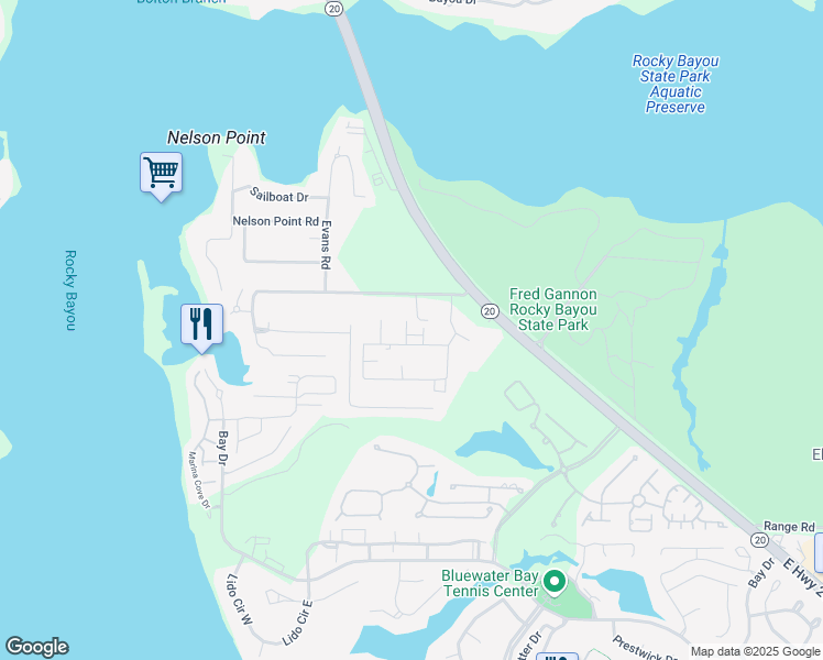 map of restaurants, bars, coffee shops, grocery stores, and more near 1848 Shay-Lin Court in Niceville