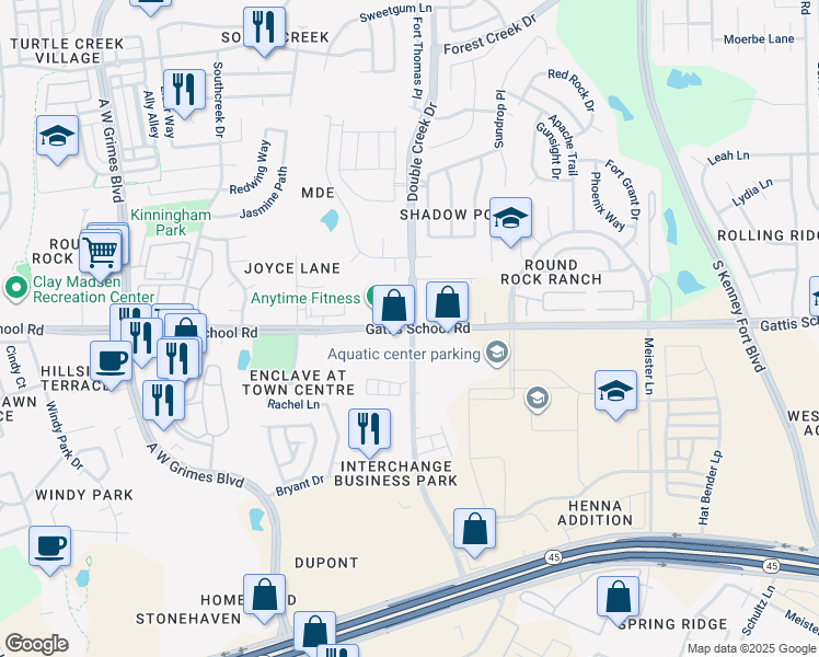 map of restaurants, bars, coffee shops, grocery stores, and more near in Round Rock
