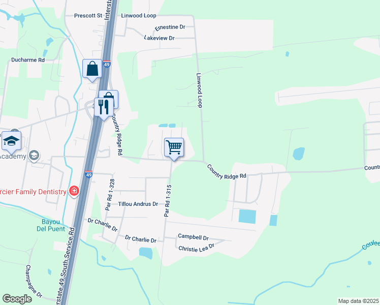 map of restaurants, bars, coffee shops, grocery stores, and more near 411 Country Ridge Road in Opelousas