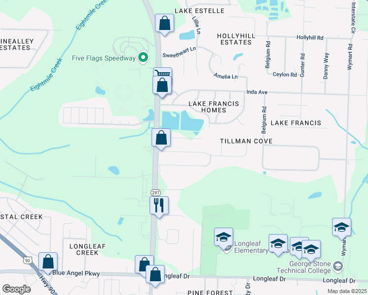 map of restaurants, bars, coffee shops, grocery stores, and more near 1961 Nature Lane in Pensacola