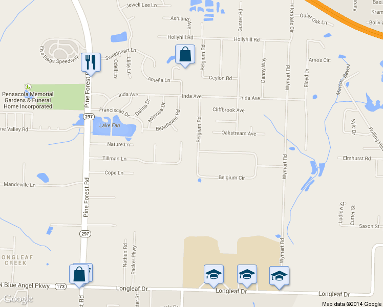 map of restaurants, bars, coffee shops, grocery stores, and more near 7157 Belgium Rd in Pensacola