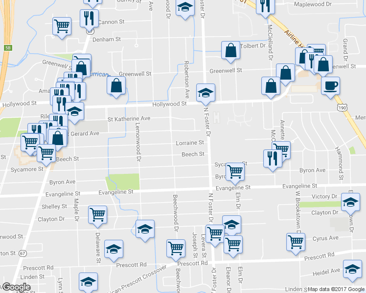 map of restaurants, bars, coffee shops, grocery stores, and more near 4684 Lorraine Street in Baton Rouge