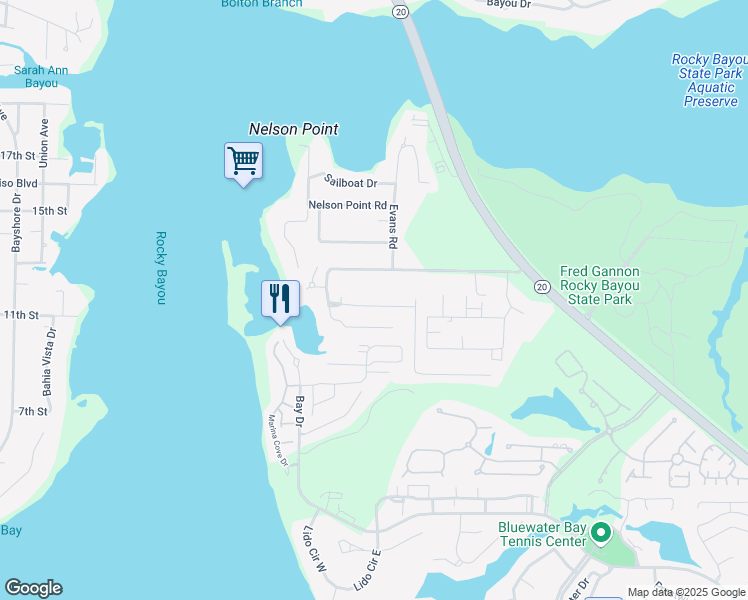 map of restaurants, bars, coffee shops, grocery stores, and more near 4211 Shadow Lane in Niceville