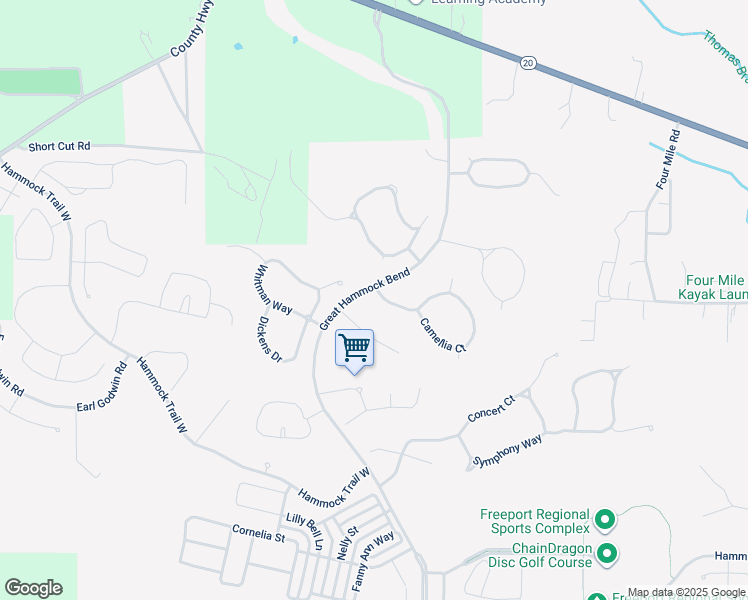 map of restaurants, bars, coffee shops, grocery stores, and more near 22 Camellia Court in Freeport