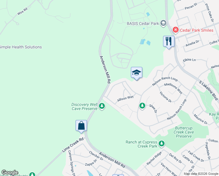 map of restaurants, bars, coffee shops, grocery stores, and more near 2407 Erica Kaitlin Lane in Cedar Park
