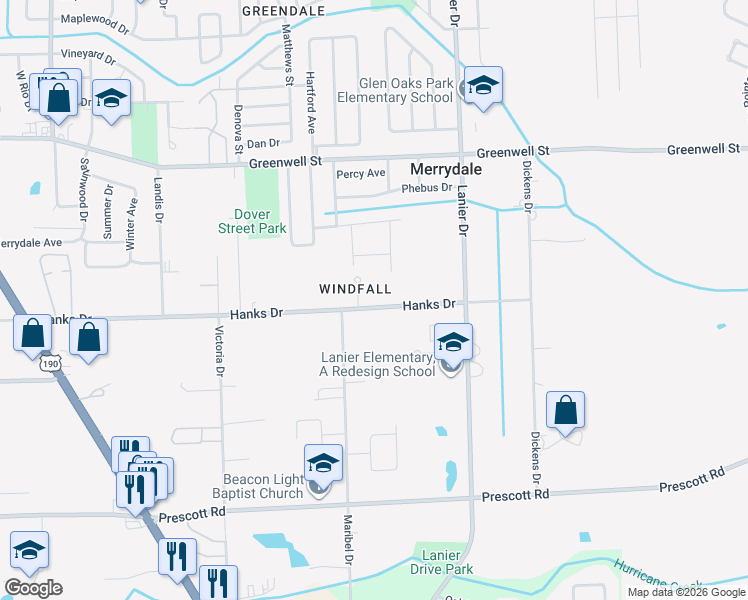 map of restaurants, bars, coffee shops, grocery stores, and more near 7655 Hanks Drive in Baton Rouge