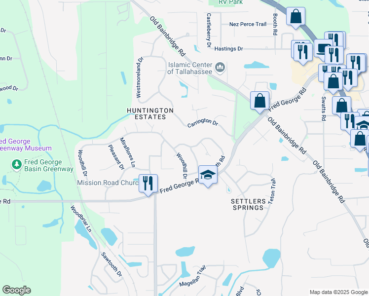 map of restaurants, bars, coffee shops, grocery stores, and more near 4213 Carnwath Road in Tallahassee