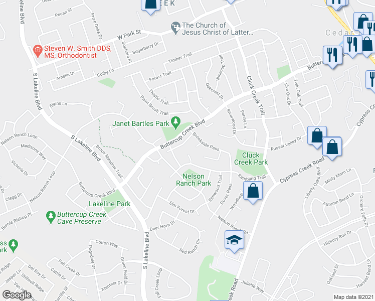 map of restaurants, bars, coffee shops, grocery stores, and more near 600 Timbergrove Court in Cedar Park