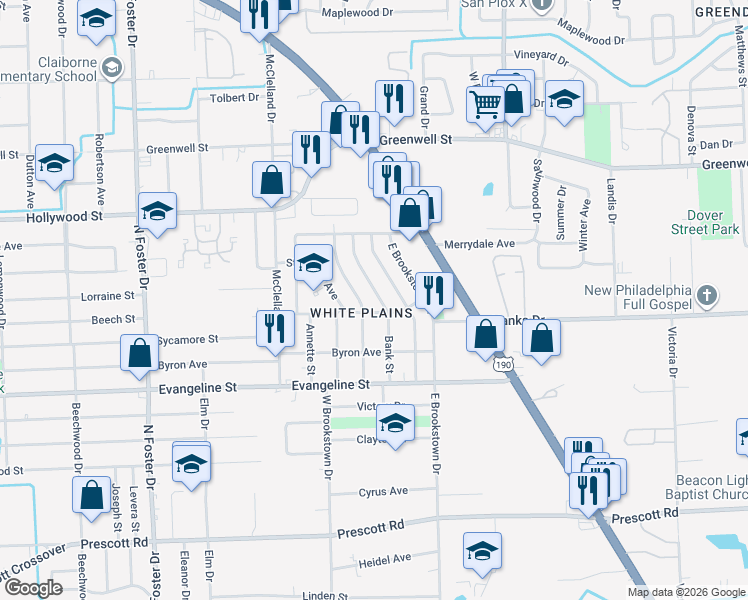map of restaurants, bars, coffee shops, grocery stores, and more near 5055 Bank Street in Baton Rouge