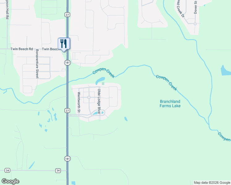 map of restaurants, bars, coffee shops, grocery stores, and more near 401-499 Boulder Creek Avenue in Fairhope