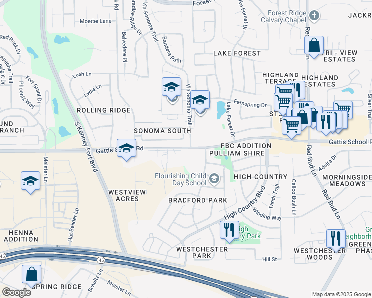 map of restaurants, bars, coffee shops, grocery stores, and more near 3525 County Road 30 in Round Rock