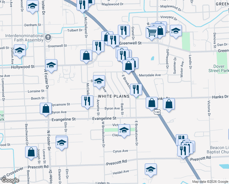 map of restaurants, bars, coffee shops, grocery stores, and more near 5055 Bank Street in Baton Rouge