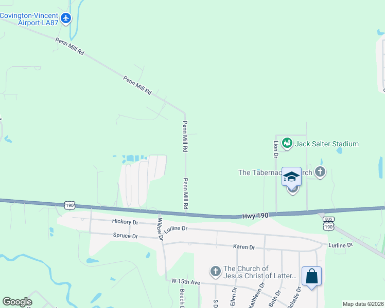 map of restaurants, bars, coffee shops, grocery stores, and more near 73104 Penn Mill Road in Covington