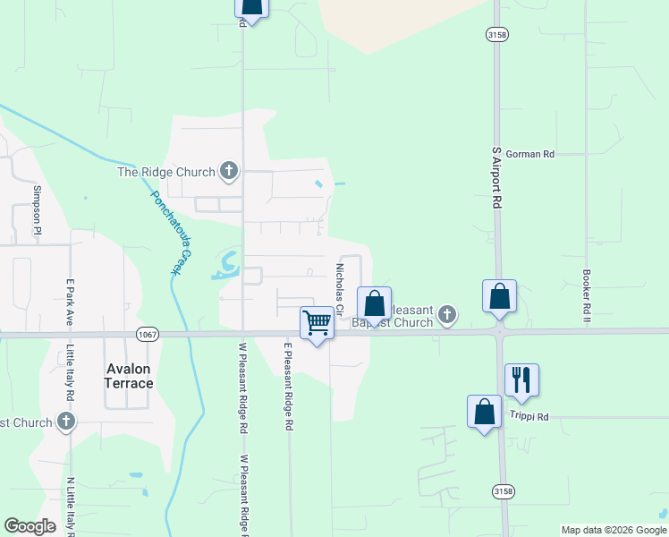 map of restaurants, bars, coffee shops, grocery stores, and more near 44105 Nicholas Circle in Hammond