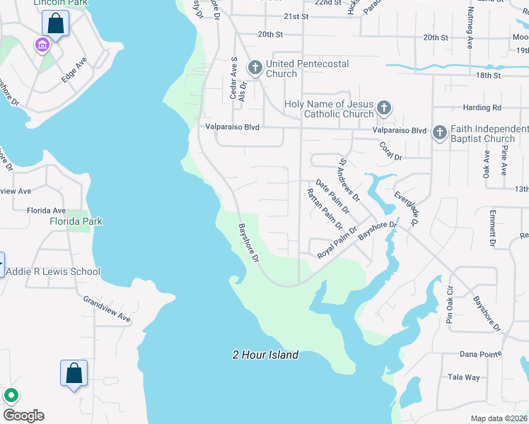 map of restaurants, bars, coffee shops, grocery stores, and more near 717 Woods Drive in Niceville