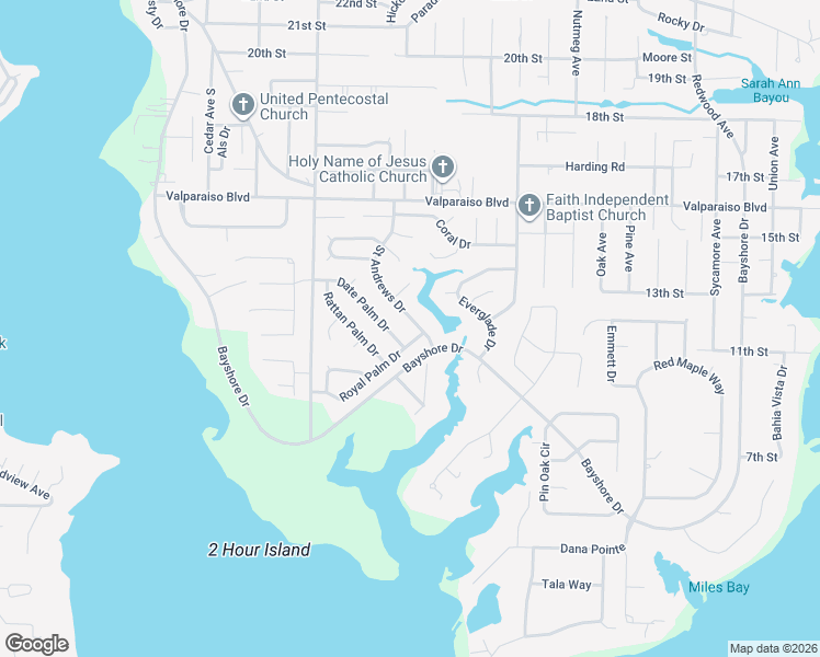 map of restaurants, bars, coffee shops, grocery stores, and more near 325 Saint Andrews Drive in Niceville