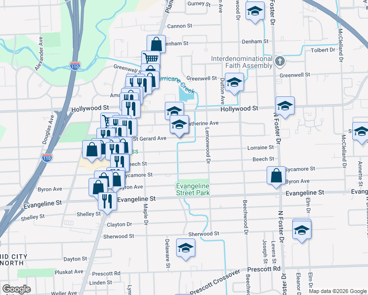map of restaurants, bars, coffee shops, grocery stores, and more near 4025 Lorraine Street in Baton Rouge