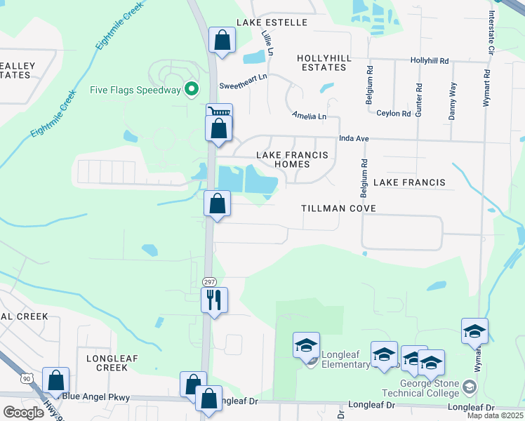 map of restaurants, bars, coffee shops, grocery stores, and more near 1961 Nature Lane in Pensacola