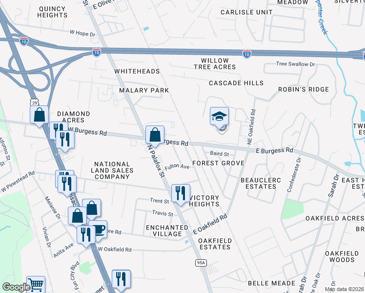 map of restaurants, bars, coffee shops, grocery stores, and more near 7119 Dale Street in Pensacola