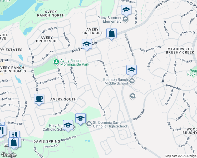 map of restaurants, bars, coffee shops, grocery stores, and more near 9616 Brians Path in Austin