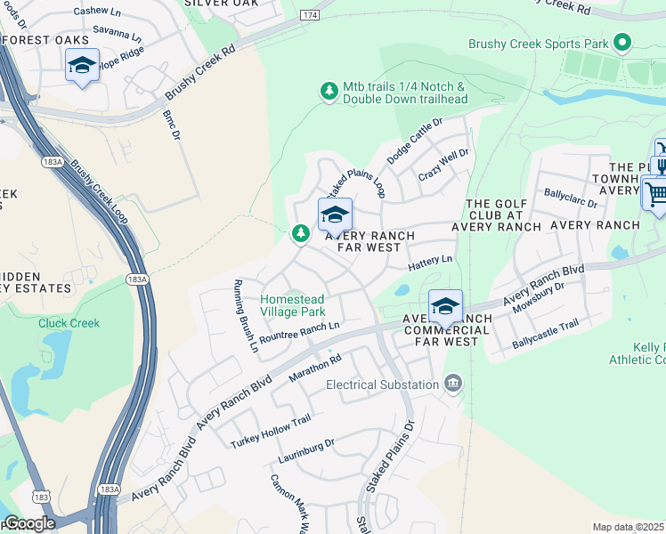 map of restaurants, bars, coffee shops, grocery stores, and more near 11521 McDows Hole Lane in Austin