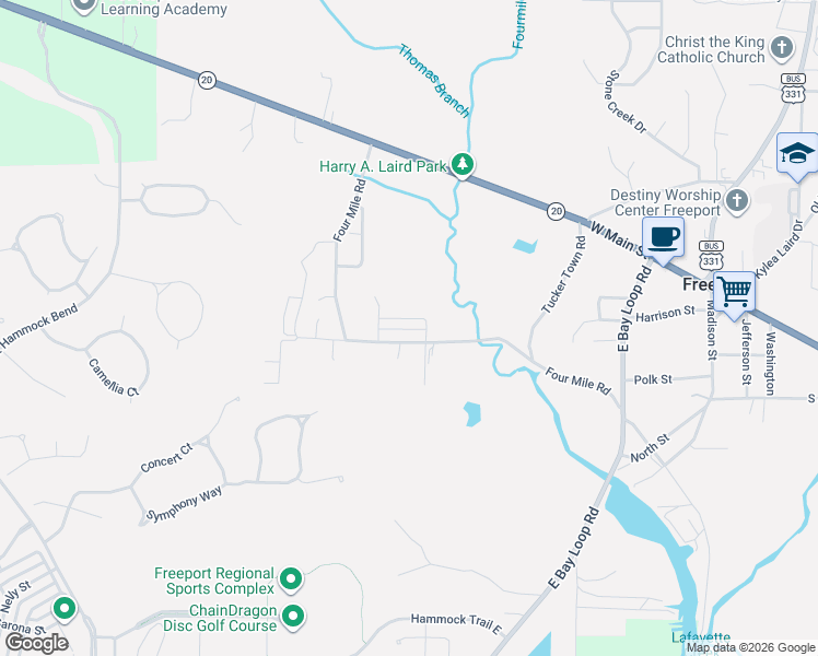map of restaurants, bars, coffee shops, grocery stores, and more near 632 4 Mile Road in Freeport