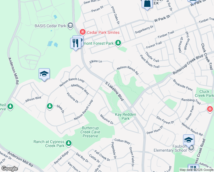 map of restaurants, bars, coffee shops, grocery stores, and more near 508 Fern Court in Cedar Park
