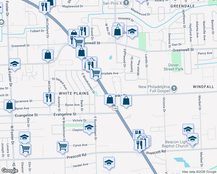 map of restaurants, bars, coffee shops, grocery stores, and more near 6325 Airline Highway in Baton Rouge