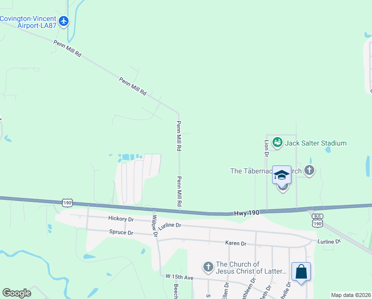 map of restaurants, bars, coffee shops, grocery stores, and more near 73104 Penn Mill Road in Covington